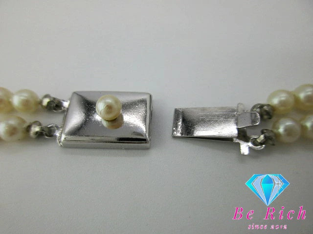 パール 真珠 3 - 8mm 珠 2連 デザイン ネックレス ペンダント イヤリング セット シルバー SILVER SV 宝石 ジュエリー アクセサリー パーティ フォーマル 【中古】【送料無料】dgs3811
