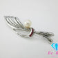 SILVER パール 真珠 8mm 珠 ルビー 付 デザイン ブローチ シルバー SILVER 宝石 ジュエリー アクセサリー 小物 【中古】【送料無料】 dgs3998