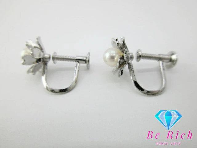 真珠 パール 付 フラワー 花 モチーフ イヤリング SILVER シルバー ジュエリー アクセサリー パーティ フォーマル 【中古】【送料無料】dgs4084