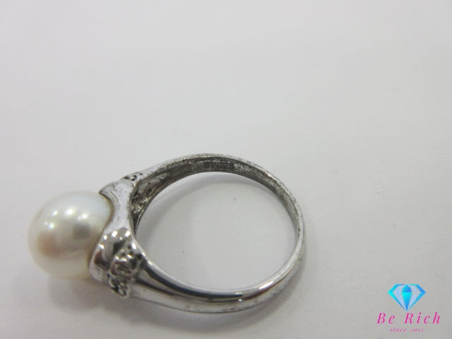 SILVER フェイクパール 8mm 珠 ダイヤモンド 付 デザイン リング 指輪 11号 SV 925 シルバー 宝石 ジュエリー アクセサリー 【中古】【送料無料】dgs4298