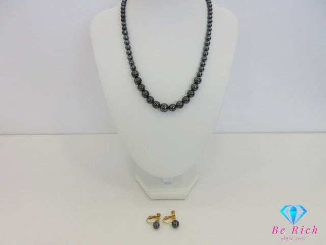 フェイク パール 5 - 9mm 珠 ネックレス ペンダント イヤリング セット ブラック ゴールド GP メッキ 宝石 ジュエリー アクセサリー パーティ フォーマル 【中古】【送料無料】dgs4548