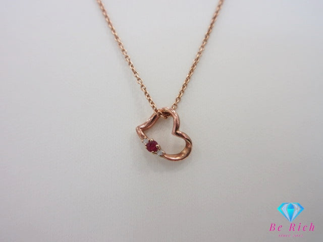 SV 925 カラーストーン ジルコニア 付 ハートモチーフ デザイン ネックレス ペンダント ピンクゴールド ジュエリー アクセサリー  【中古】【送料無料】dgs4635