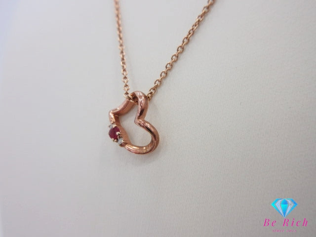 SV 925 カラーストーン ジルコニア 付 ハートモチーフ デザイン ネックレス ペンダント ピンクゴールド ジュエリー アクセサリー  【中古】【送料無料】dgs4635