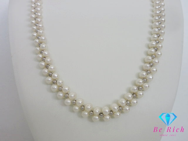 淡水 パール 真珠 2連 デザイン ネックレス ペンダント シルバー セミラウンド  SILVER ジュエリー アクセサリー 【中古】【送料無料】dgs4688