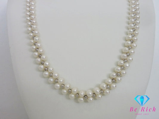 淡水 パール 真珠 2連 デザイン ネックレス ペンダント シルバー セミラウンド  SILVER ジュエリー アクセサリー 【中古】【送料無料】dgs4688