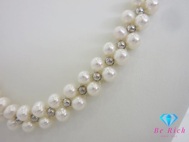 淡水 パール 真珠 2連 デザイン ネックレス ペンダント シルバー セミラウンド  SILVER ジュエリー アクセサリー 【中古】【送料無料】dgs4688