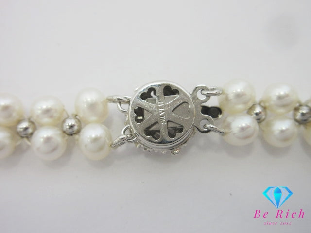 淡水 パール 真珠 2連 デザイン ネックレス ペンダント シルバー セミラウンド  SILVER ジュエリー アクセサリー 【中古】【送料無料】dgs4688
