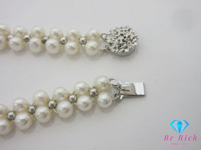 淡水 パール 真珠 2連 デザイン ネックレス ペンダント シルバー セミラウンド  SILVER ジュエリー アクセサリー 【中古】【送料無料】dgs4688