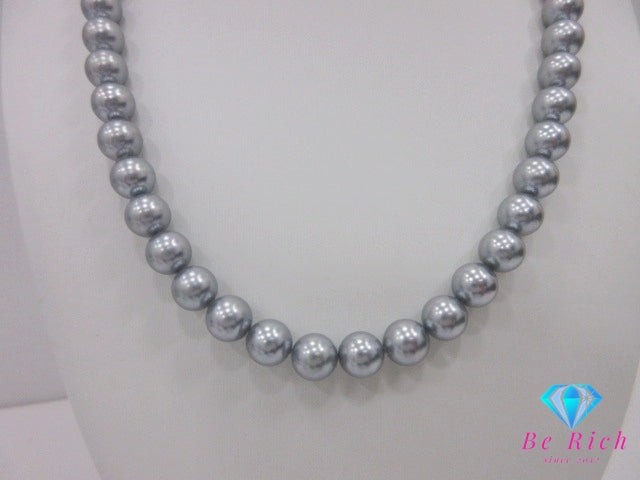 シルバーグレー系 フェイク パール 8mm 珠 デザイン ネックレス SILVER シルバー パーティ フォーマル ジュエリー アクセサリー ペンダント イミテーション  【中古】【送料無料】 dgs4716
