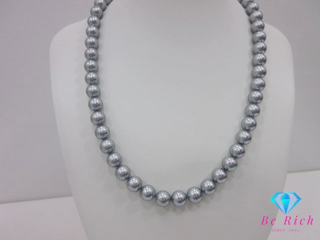 シルバーグレー系 フェイク パール 8mm 珠 デザイン ネックレス SILVER シルバー パーティ フォーマル ジュエリー アクセサリー ペンダント イミテーション  【中古】【送料無料】 dgs4716