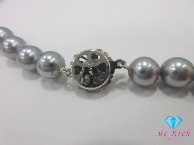 シルバーグレー系 フェイク パール 8mm 珠 デザイン ネックレス SILVER シルバー パーティ フォーマル ジュエリー アクセサリー ペンダント イミテーション  【中古】【送料無料】 dgs4716