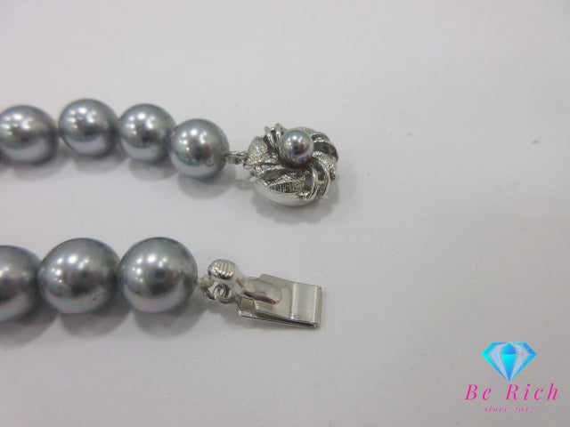 シルバーグレー系 フェイク パール 8mm 珠 デザイン ネックレス SILVER シルバー パーティ フォーマル ジュエリー アクセサリー ペンダント イミテーション  【中古】【送料無料】 dgs4716