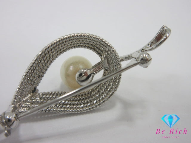 パール 8mm 珠 付 リーフ 葉っぱ モチーフ デザイン ピン ブローチ ネックレス トップ ヘッド SILVER シルバー パーティ フォーマル ジュエリー アクセサリー 【中古】【送料無料】 dgs4719