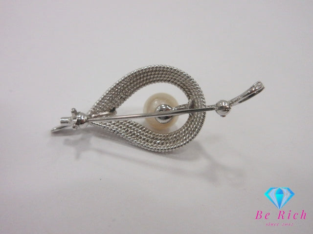 パール 8mm 珠 付 リーフ 葉っぱ モチーフ デザイン ピン ブローチ ネックレス トップ ヘッド SILVER シルバー パーティ フォーマル ジュエリー アクセサリー 【中古】【送料無料】 dgs4719
