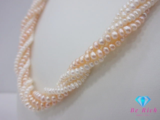 ベビー パール 3 - 4 mm ツイスト デザイン ネックレス ペンダント ピンク ホワイト 白 系 SILVER シルバー SV 宝石 ジュエリー アクセサリー パーティ フォーマル 【中古】【送料無料】dgs4737