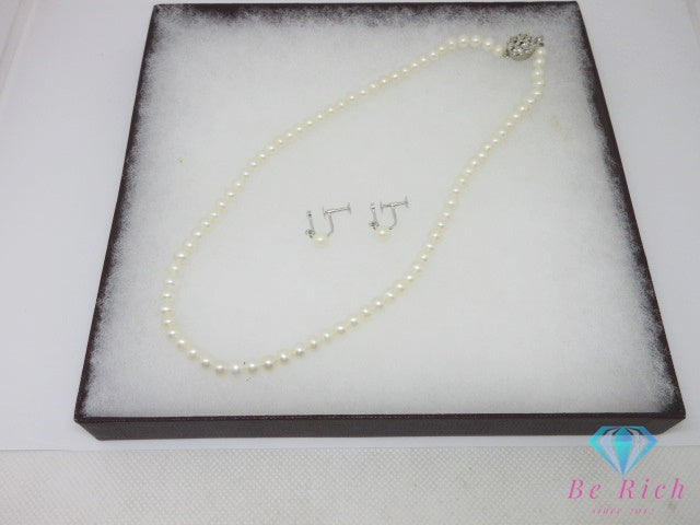パール 真珠 5 mm 珠 ネックレス ペンダント イヤリング セット SILVER シルバー ジュエリー アクセサリー パーティ フォーマル 【中古】【送料無料】dgs4919