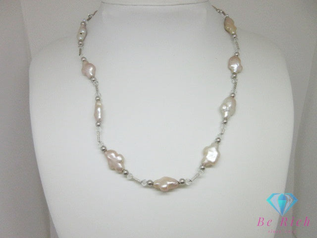 淡水 バロック パール 真珠 ビーズ 付 ステーション ネックレス ペンダント SILVER 925 シルバー ジュエリー アクセサリー パーティ フォーマル 【中古】【送料無料】dgs5009