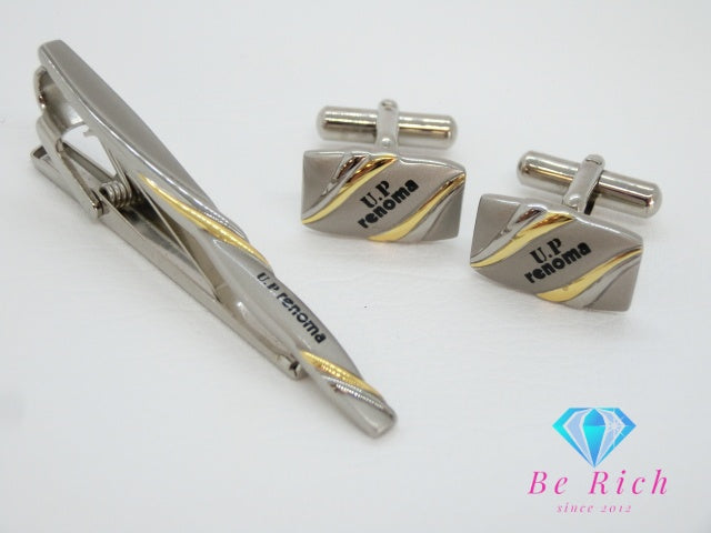 レノマ U.P renoma ネクタイピン カフス セット シルバー ゴールド  メッキ タイクリップ ワニロ式 タイピン カフリンクス カフスボタン ビジネス スーツ 小物  【中古】【送料無料】 h1218