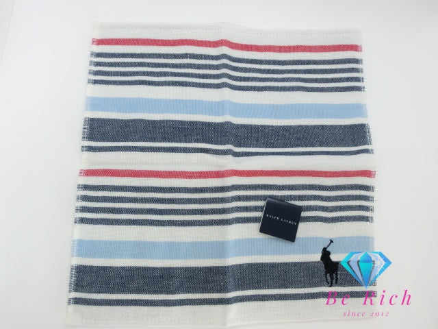 ラルフ ローレン RALPH LAUREN ガーゼ タオル ハンカチ 24.5 × 25 cm ボーダー ホワイト ネイビー レッド 白 青 赤 綿 コットン パイル POLO ポロ   【中古】【送料無料】 h1328