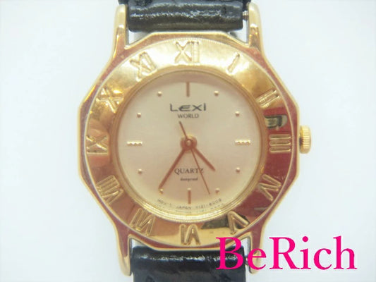 レキシー LEXI レディース 腕時計 L-54 ゴールド 文字盤 SS レザー 黒 ブラック アナログ クォーツ QZ ウォッチ 【中古】【送料無料】 ht3839