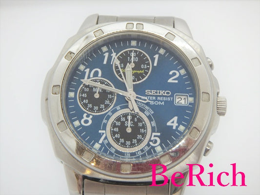 セイコー SEIKO クロノグラフ メンズ 腕時計 デイト V657-9010 青 ブルー 文字盤 SS シルバー アナログ クォーツ QZ ウォッチ 【中古】【送料無料】 ht3847