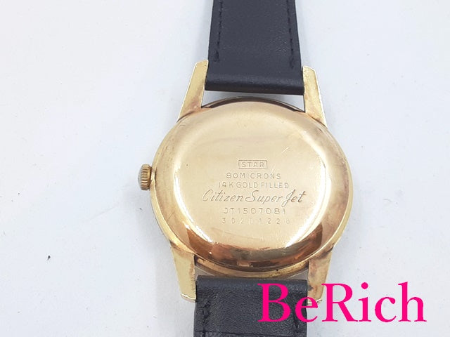 OH済 シチズン CITIZEN スーパージェット メンズ 腕時計 JT1507081 35石 自動巻き シャンパン ゴールド 文字盤 14KGF レザー ブレス アナログ アンティーク ヴィンテージ ウォッチ Super Jet 【中古】【送料無料】 ht4460
