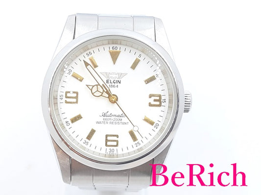 エルジン ELGIN 自動巻き メンズ 腕時計 FK-9795 白 ホワイト 文字盤 SS ブレス アナログ オートマ AT ウォッチ 【中古】【送料無料】 ht4830