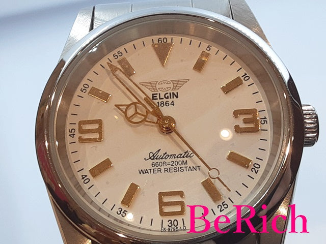 エルジン ELGIN 自動巻き メンズ 腕時計 FK-9795 白 ホワイト 文字盤 SS ブレス アナログ オートマ AT ウォッチ 【中古】【送料無料】 ht4830