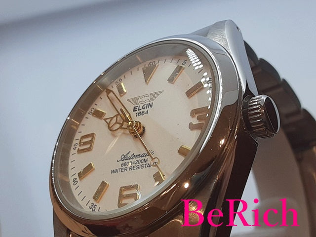 エルジン ELGIN 自動巻き メンズ 腕時計 FK-9795 白 ホワイト 文字盤 SS ブレス アナログ オートマ AT ウォッチ 【中古】【送料無料】 ht4830