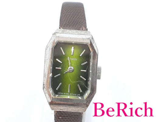 シチズン CITIZEN レディース 腕時計 手巻き 4-674421 緑 グリーン グラデ 文字盤 WGP レザー ブレス アナログ ヴィンテージ アンティーク ウォッチ 【中古】【送料無料】 ht4857