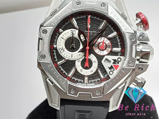 美品 ロベルト カヴァリ バイ フランクミュラー Roberto Cavalli BY FRANCK MULLER クロノグラフ メンズ 腕時計 デイト RV1G057P0031 黒 ブラック SS ラバー ブレス アナログ クォーツ QZ ウォッチ  【中古】【送料無料】 ht4964
