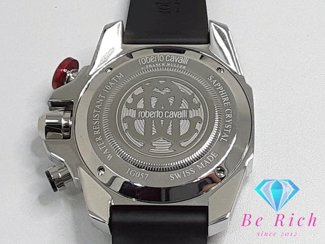 美品 ロベルト カヴァリ バイ フランクミュラー Roberto Cavalli BY FRANCK MULLER クロノグラフ メンズ 腕時計 デイト RV1G057P0031 黒 ブラック SS ラバー ブレス アナログ クォーツ QZ ウォッチ  【中古】【送料無料】 ht4964