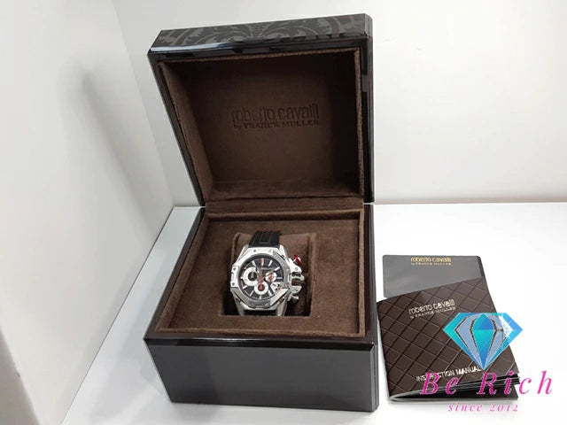 美品 ロベルト カヴァリ バイ フランクミュラー Roberto Cavalli BY FRANCK MULLER クロノグラフ メンズ 腕時計 デイト RV1G057P0031 黒 ブラック SS ラバー ブレス アナログ クォーツ QZ ウォッチ  【中古】【送料無料】 ht4964