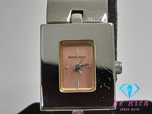 マリクレール marie claire レディース 腕時計 スクエア ピンク シルバー SS ブレス アナログ クォーツ QZ ウォッチ バングル  【中古】 【送料無料】 ht4971