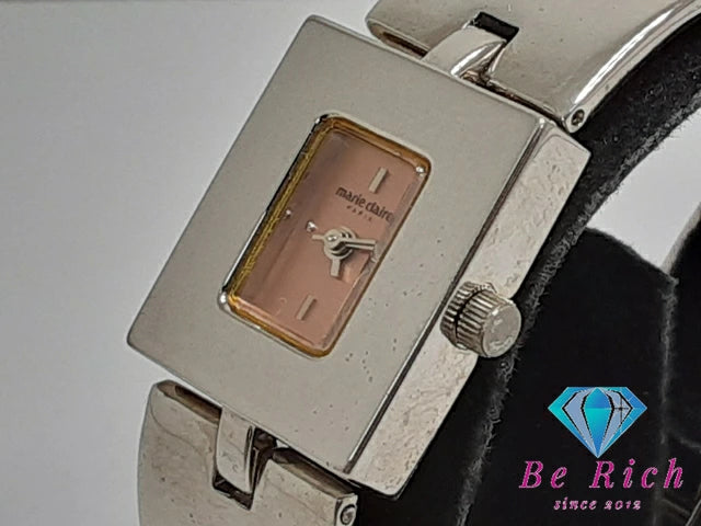 マリクレール marie claire レディース 腕時計 スクエア ピンク シルバー SS ブレス アナログ クォーツ QZ ウォッチ バングル  【中古】 【送料無料】 ht4971