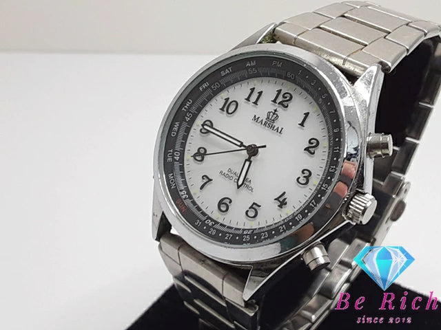 マーシャル MARSHAL 電波 メンズ 腕時計 A.S.18.H 白 ホワイト シルバー SS アナログ クォーツ QZ ウォッチ 【中古】【送料無料】 ht5070