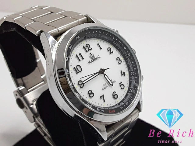 マーシャル MARSHAL 電波 メンズ 腕時計 A.S.18.H 白 ホワイト シルバー SS アナログ クォーツ QZ ウォッチ 【中古】【送料無料】 ht5070