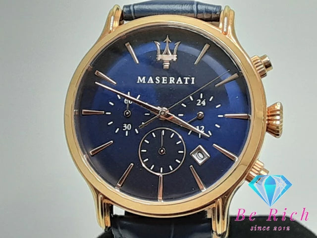 美品 マセラティ MASERATI クロノグラフ メンズ 腕時計 デイト 8871618013 ネイビー 紺 SS レザー ブレス アナログ クォーツ QZ ウォッチ   【中古】【送料無料】 ht5074