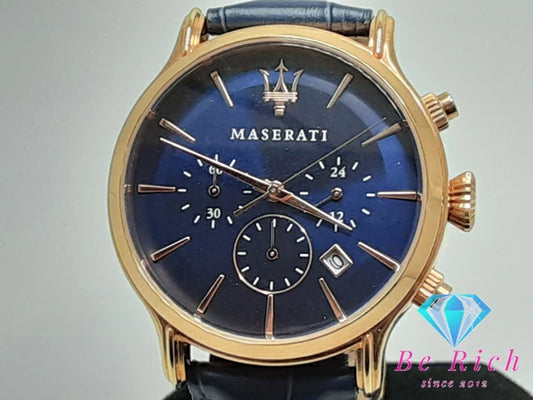 美品 マセラティ MASERATI クロノグラフ メンズ 腕時計 デイト 8871618013 ネイビー 紺 SS レザー ブレス アナログ クォーツ QZ ウォッチ   【中古】【送料無料】 ht5074