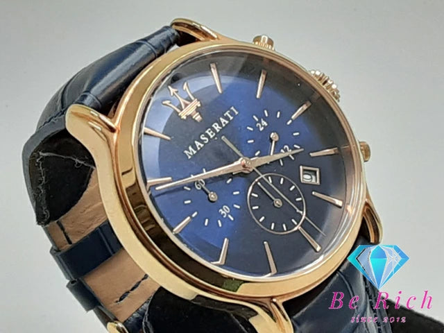 美品 マセラティ MASERATI クロノグラフ メンズ 腕時計 デイト 8871618013 ネイビー 紺 SS レザー ブレス アナログ クォーツ QZ ウォッチ   【中古】【送料無料】 ht5074