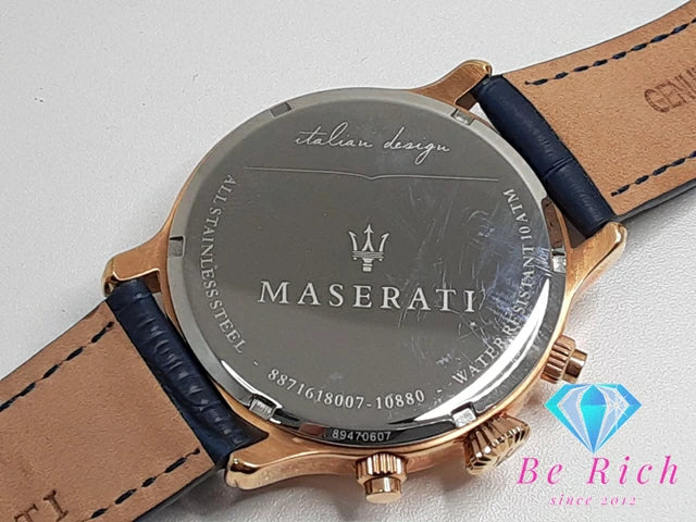 美品 マセラティ MASERATI クロノグラフ メンズ 腕時計 デイト 8871618013 ネイビー 紺 SS レザー ブレス アナログ クォーツ QZ ウォッチ   【中古】【送料無料】 ht5074