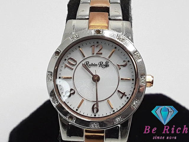 ルビンローザ Rubin Rosa ソーラー レディース 腕時計 R009-SOLTWH 白 ホワイト コンビ SS ロゴ アナログ クォーツ QZ ウォッチ  【中古】【送料無料】 ht5084