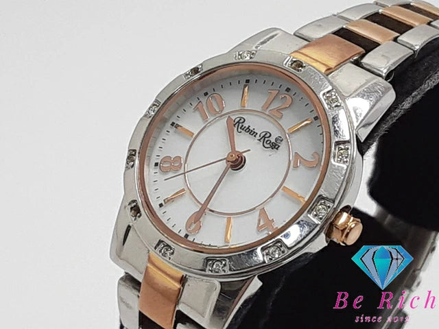 ルビンローザ Rubin Rosa ソーラー レディース 腕時計 R009-SOLTWH 白 ホワイト コンビ SS ロゴ アナログ クォーツ QZ ウォッチ  【中古】【送料無料】 ht5084