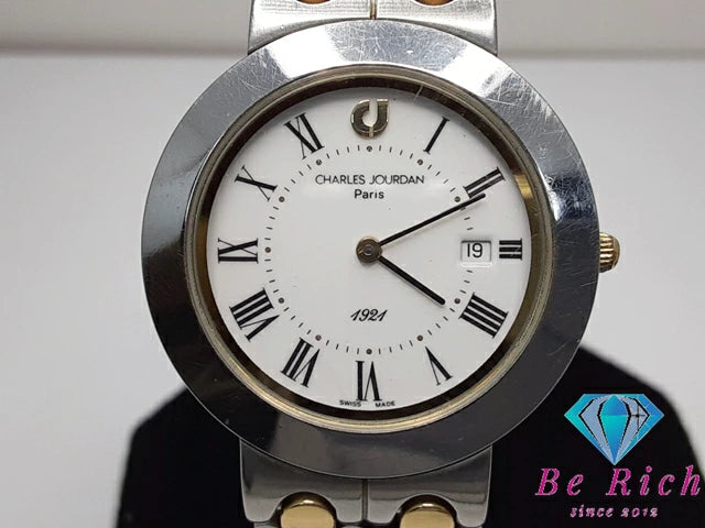 シャルル ジョルダン CHARLES JOURDAN メンズ 腕時計 デイト 80-13 白 ホワイト SS アナログ クォーツ QZ ウォッチ 【中古】【送料無料】 ht5085