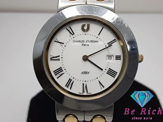 シャルル ジョルダン CHARLES JOURDAN メンズ 腕時計 デイト 80-13 白 ホワイト SS アナログ クォーツ QZ ウォッチ 【中古】【送料無料】 ht5085