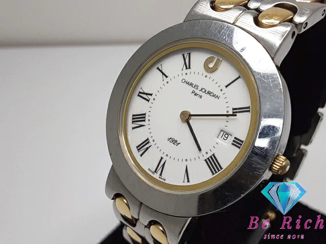 シャルル ジョルダン CHARLES JOURDAN メンズ 腕時計 デイト 80-13 白 ホワイト SS アナログ クォーツ QZ ウォッチ 【中古】【送料無料】 ht5085
