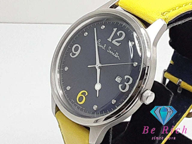 ポールスミス Paul Smith ザ シティ メンズ 腕時計 デイト 2510-S092485 ネイビー イエロー 紺 黄 SS レザー ブレス アナログ クォーツ QZ ウォッチ THE CITY 【中古】【送料無料】 ht5184