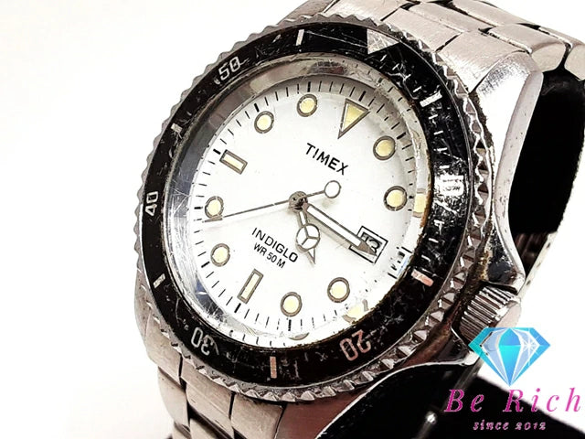 タイメックス TIMEX インディグロ メンズ 腕時計 デイト CR2016 CELL 白 ホワイト SS アナログ クォーツ QZ ウォッチ 【中古】【送料無料】 ht5198