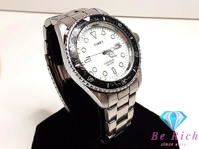タイメックス TIMEX インディグロ メンズ 腕時計 デイト CR2016 CELL 白 ホワイト SS アナログ クォーツ QZ ウォッチ 【中古】【送料無料】 ht5198