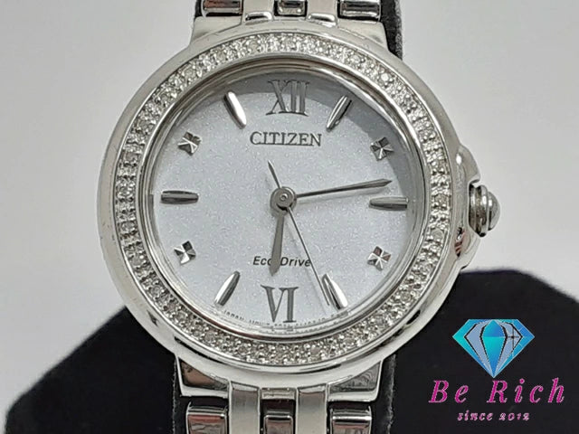 シチズン CITIZEN エコドライブ ダイヤ ベゼル レディース 腕時計 E031-S105846 グレー シルバー SS ブレス アナログ QZ クォーツ ウォッチ ソーラー  【中古】【送料無料】 ht5268